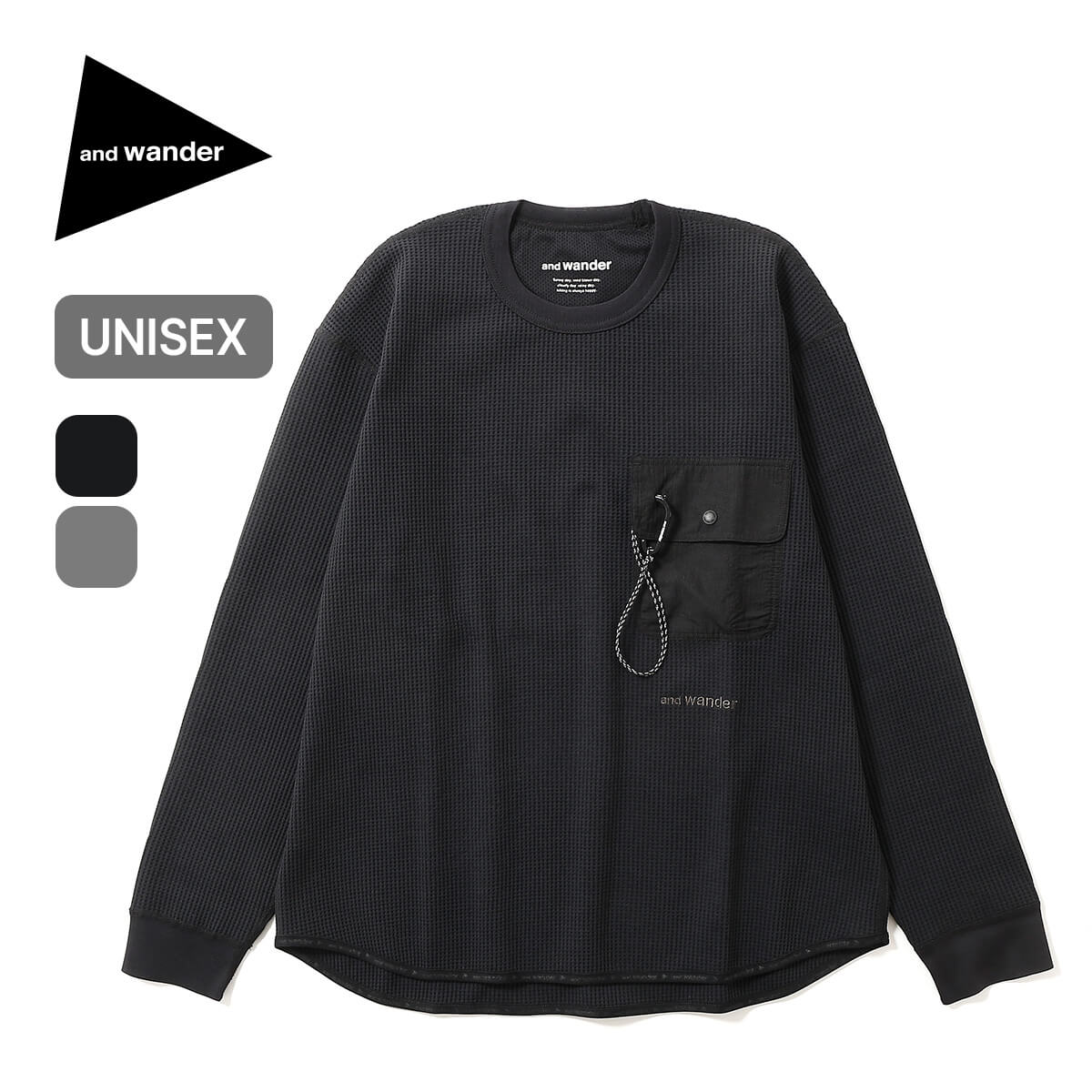 and wander アンドワンダー PEワッフルロングスリーブT