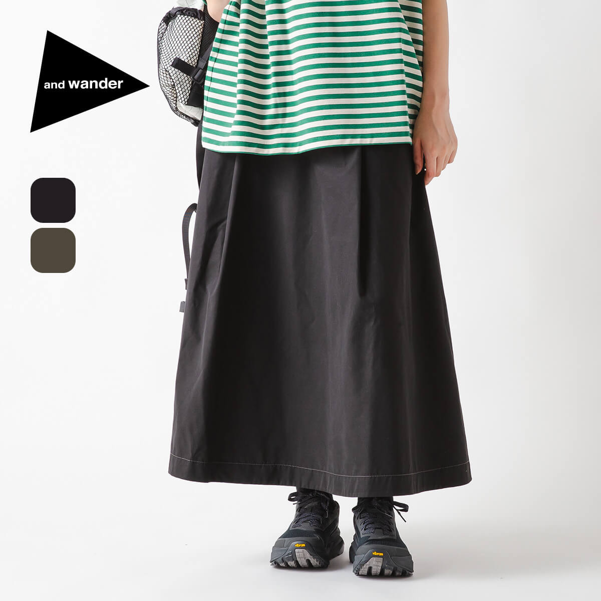 and wander アンドワンダー ハイカウントクロススカート【ウィメンズ】