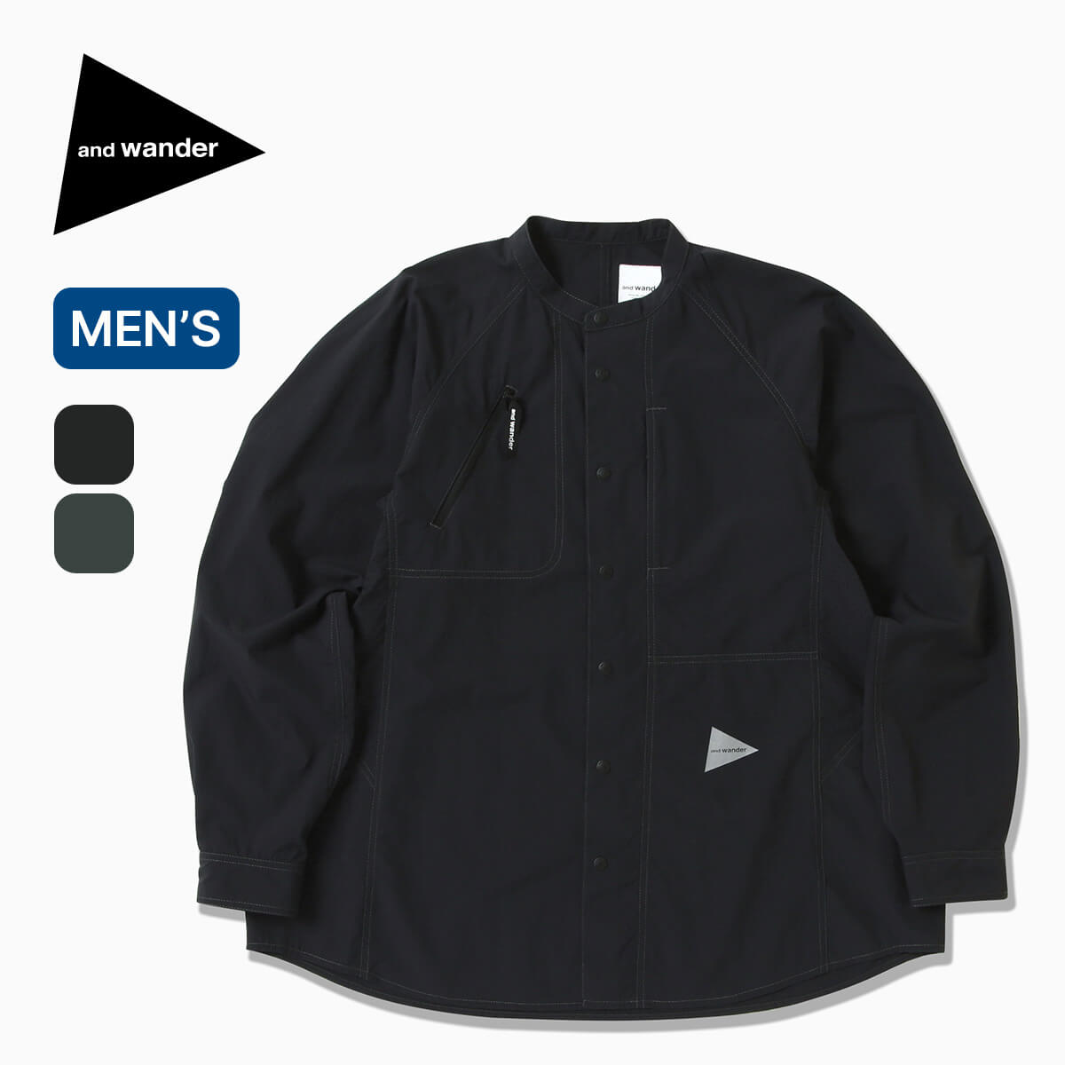 and wander アンドワンダー ストレッチリップバンドカラーシャツ