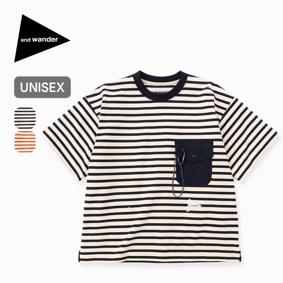 and wander アンドワンダー ストライプポケットSS T