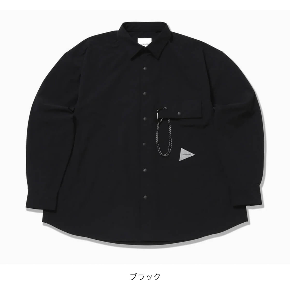 and wander ブラックシャツ and wander アンドワンダー ライトダブルクロスシャツ(WM ブラック