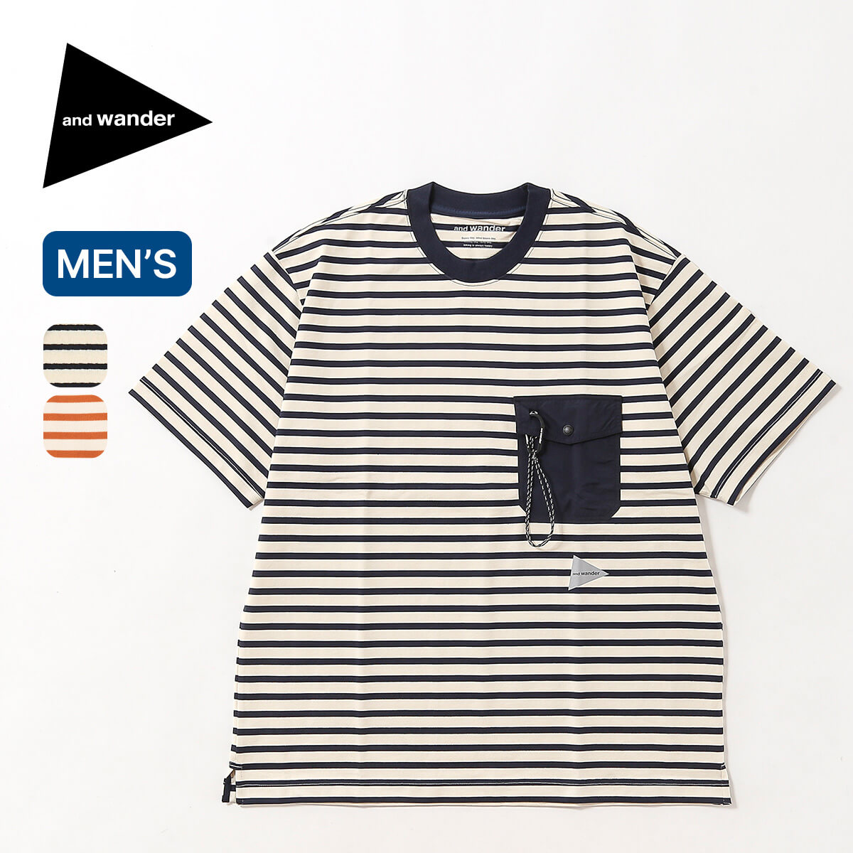 and wander アンドワンダー ストライプポケットHS T メンズ