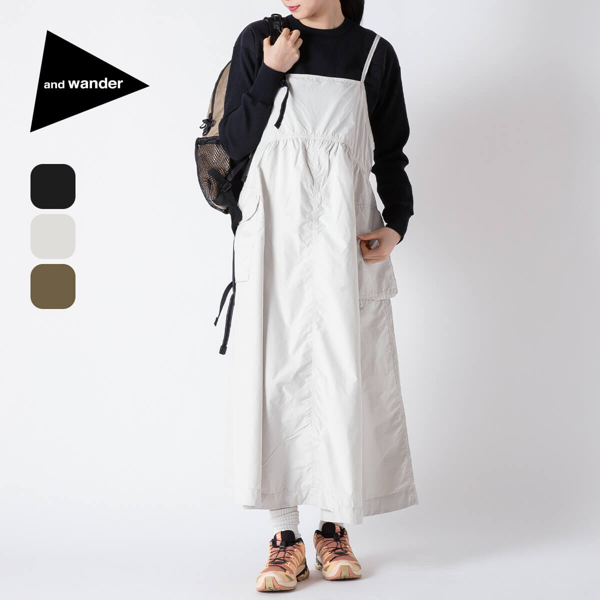 and wander アンドワンダー オーバーサイズカーゴドレス【ウィメンズ】