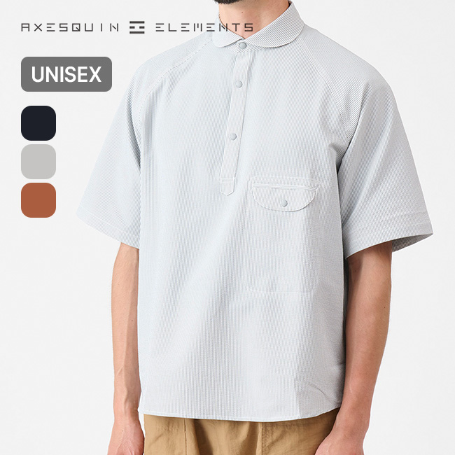 AXESQUIN ELEMENTS アクシーズクインエレメンツ シアサッカーの半袖プルオーバーシャツ