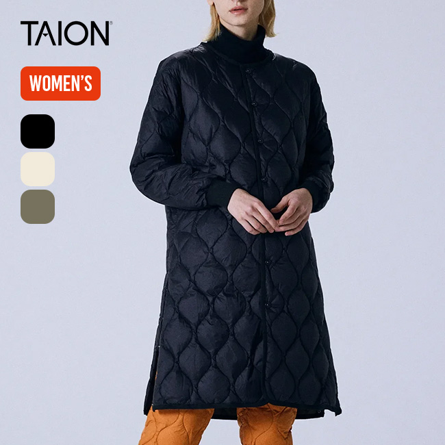 TAION タイオン ミリタリーオーバーサイズクルーネックロングダウンコート(ソフトシェル)【ウィメンズ】